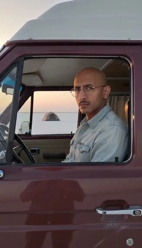 Original fictional driver in our salt-flat campsite pickup-reaction demonstration